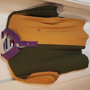 Tommy Hilfiger polo shirt Men's M Green and Gold with purple collar colorblock